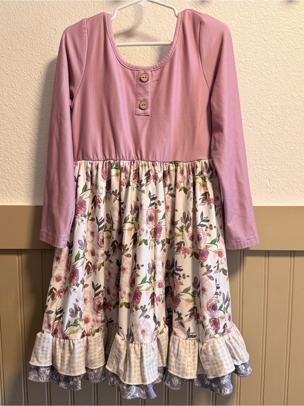 Cheeky Plum Girls' Pink Floral Long-Sleeve Ruffle Dress